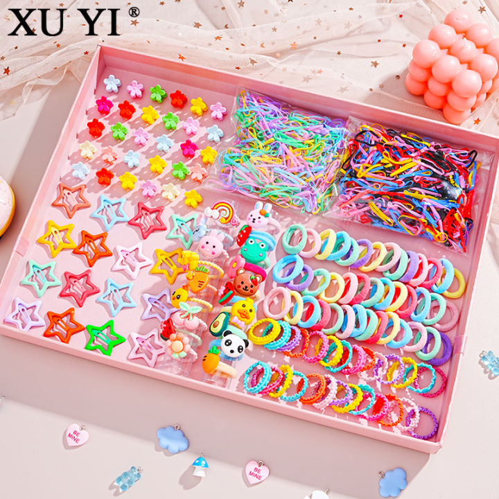 XU YI 1100Pcs/Set Korean Cartoon Hair Pin Kids Scrunchie five-pointed ...