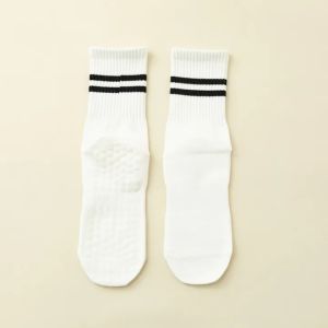 Long Yoga Socks with Grips for Women Home House Floor Barre Non-slip Socks Dance Pilates Fitness Cotton Stocking Cotton Mid-tube Bottom Professional Non-slip Silicone Indoor Fitness Socks