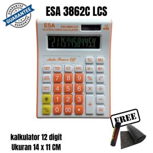 Kalkulator ESA 3862C LCS 12 Digit Check Replay Dual Power Ukuran Sedang Untuk Sekolah Kasir Toko