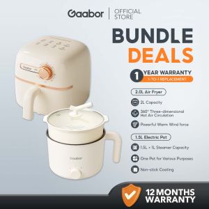 [Bundle] Gaabor AirFryer Portable Multi-Functional Non-Stick and RiceCooker Small 1.5L Steamer