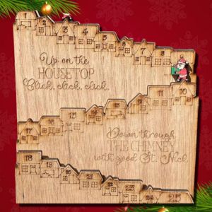 TSEVD ไม้สำหรับไม้ ปฏิทินคริสต์มาสแอดเวน สามมิติกัน กับซานตาคลอส เครื่องประดับเดสก์ท็อป เครื่องประดับงานปาร์ตี้ รูปทรงปราสาท ปฏิทินนับถอยหลังวันคริสต์มาส ของขวัญสำหรับเด็ก