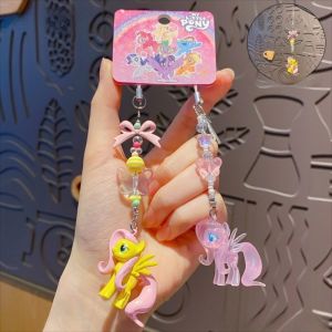 DUDAN 1 Pair Mini Little Pony Keychain Doll Kawaii Anime Figure Toy Keyring Headphone Pendant Beaded Mobile Phone Chain Girl Gift