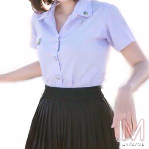 Maneenush เสื้อนักศึกษาแขนสามเหลี่ยม สีโอโม่ สาบหลัง/ไม่สาบหลัง ทรงเข้ารูป เสื้อนิสิต