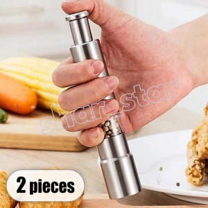1+1 One-Touch Pepper and Salt Grinder Set Stainless Steel Manual Spice Mill Kitchen Tool