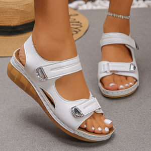 Free Shipping Plus-Size Sandals 2026 Summer New Collection Wedge Heel Open-Toe Design With Velcro Straps Thick Sole Extra-High Heel Casual Style Single-Strap Design