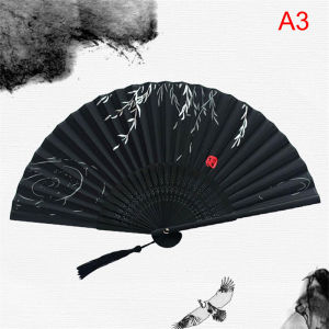 [Habilulu] Chinese Silk Folding Fan Wooden Shank Classical Dance Fan Home Decoration