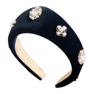Stylish Black Plush Headbands with Pearls for Women’s Hair Decors Fashion Everyday Wear Headpieces Styling Accesories