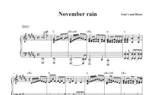 Lagu November Rain (Guns n Roses) music sheet music score partitur musik piano keyboard + gitar