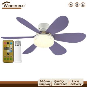 [Winnereco Flagship Mall] E27 Socket Fan LED Light E27 Base Remote Control Modern LED Ceiling Fan 3 Speeds Chandelier Ceiling Fan Dimmable 52cm for Bedroom Living Room Kitchen