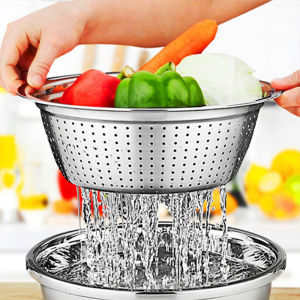 Stainless Steel Rice Sieve Strainer Colander Vegetable Drain Basket Rice Washer Strainer Bowl Kitchen Utensils
