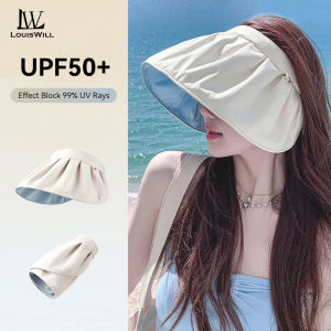 LouisWill หมวกกระบังแสงหมวกแก๊ปของผู้หญิงUPF50หมวกว่างเปล่าพับได้ + หมวกกันแดดแบบพกพาหมวกชายทะเลใหญ่หมวกหมวกป้องกันแสงแดด UV หมวกป้องกันที่มีเชือกไนลอนสำหรับท่องเที่ยวกลางแจ้ง