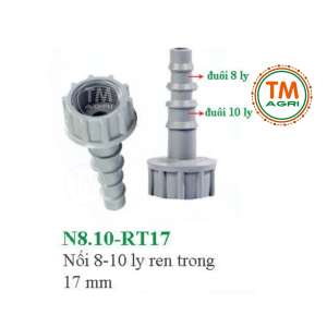 50 CÁI Khớp nối béc tưới cây ren trong 17mm ra đuôi 8mm 10mm(ly)