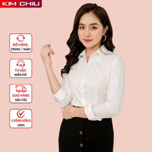 Áo Sơ Mi Nữ Công Sở Cao Cấp Kim Chiu Giấu Nút Màu Trắng Tay Dài Vải Kate Mỹ Đẹp Ít Nhăn Giãn Nhẹ ĐỔI TRẢ THOẢI MÁI. SMTD04