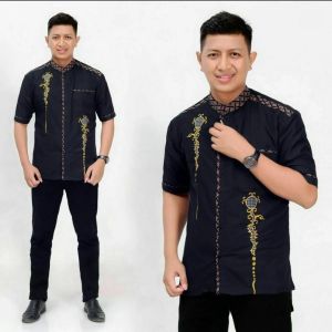 SAGITA FASHION KOKO Kemeja Koko Lengan Pendek Pria Dewasa Motif Kombinasi Bordir Bahan Katun MOTIF METEOR