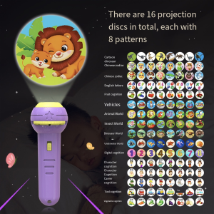 SOULLOV 128 Patterns Children Projector Flashlight Early Education 16 Cards Flashlight Projector Toy Creativity Toy Animal Pattern Projection Torch Lamp Baby Puzzle Teaching