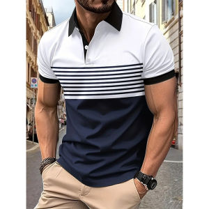 Golf Polo Shirt Men Summer Breathable Color Block Short Sleeve Buttons Lapel Tennis Sports Men T Shirts With Collar