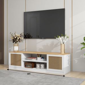 FREE INSTALLATION 🌟Kenzzo: Rattan Texture TV Cabinet/ TV Console/ Media Storage/ Modern Rak TV/ Almari TV (5ft/6ft)