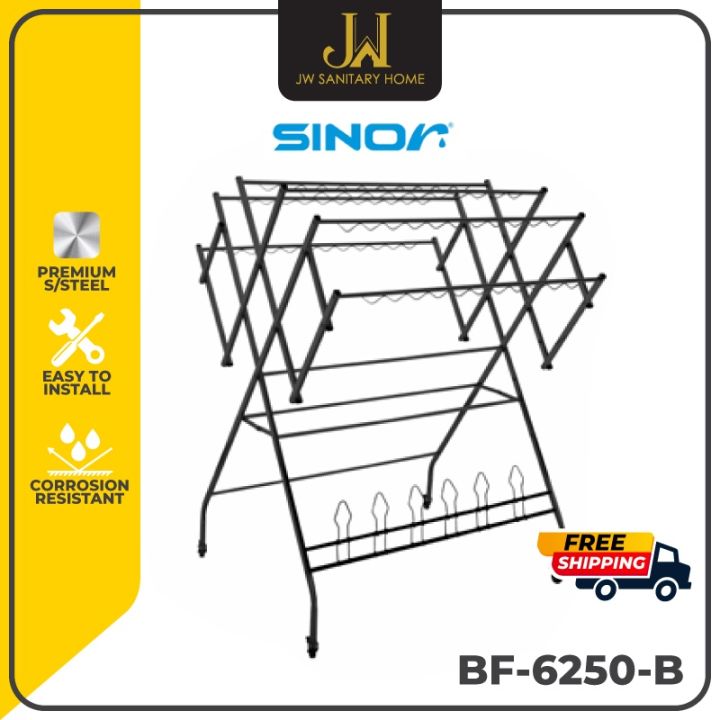 Sinor Rack Drying JW SINOR BF-6250-B Premium Matte Black Stainless Steel Foldable Clothes ...