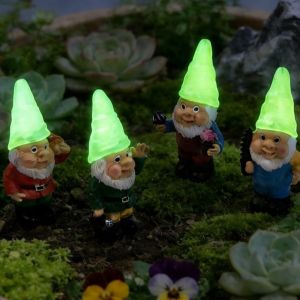 YRUQYS 4Pcs Inserting Dwarf Elf  Garden  Lamp Luminous Micro Landscape Garden Statue Dwarf Micro Landscape Inserting Dwarf Courtyard Decoration Light Garden Decoration