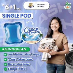【 Single Ocean Breeze 6+1 Pods 】 EZWash Laundry Pod Single Chamber Liquid Detergent Gel Capsule EZ Wash Easy Clean Clothes Cuci Baju Deterjen Kapsul Cair Pembersih Pencuci Pakaian Detergen Wangi Aroma Segar