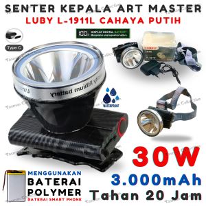 Senter Kepala Tahan Lama 30 Jam Luby L-1911L 80W Super Terang Cahaya Putih / Kuning L-1911K | Headlamp Outdoor 30 Watt Dilengkapi Baterai Polymer 3.000mAh Tahan 30 Jam- Senter Outdoor 2 Warna | Bisa Cod | TC