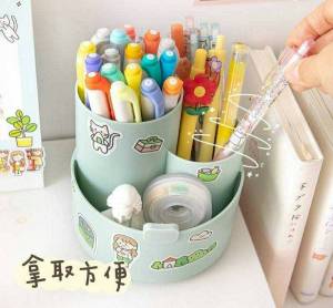 ที่ใส่ปากกาหมุนได้ แถมฟรี!! สติกเกอร์ไดคัทลายน่ารักตกแต่งน่ารักไปอีก เหลือสีเทา