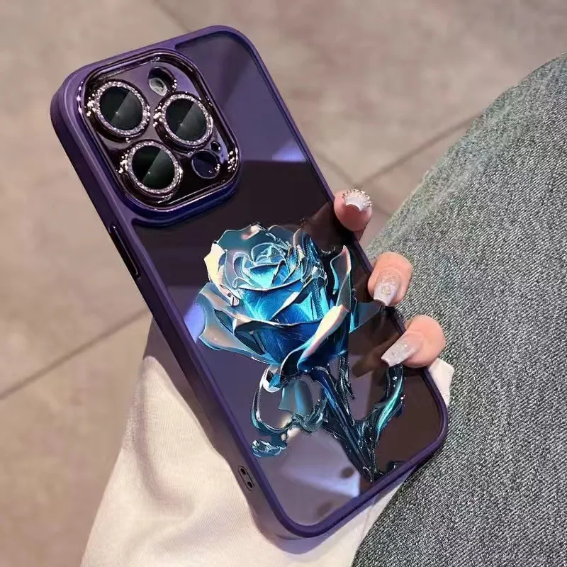 KISSCASE Crystal Blue Rose Phone Case for Iphone 15 Pro Max Plus