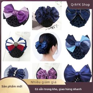Hàng có sẵn✨ Y Tá Tiếp Viên Phụ Kiện Tóc Bowknot Sọc Net Bun Tóc Bìa Phụ Nữ Barrette Net Bun Crochet Net Bun Snood