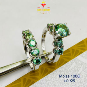 Nhẫn Moissanite Mỹ D/FL màu xanh lá 100giác kiểm định GRA và có mã số cạnh riêng cho từng viên Nhẫn bạc nữ xi bạch kim 5 hột Nhẫn đính full kim cương nhân tạo đá moissanite đẹp - KIM LỘC PHÁT N5HMX100