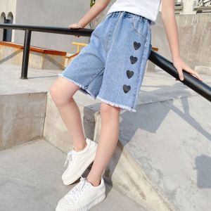 Sweetkids Girls Shorts For Summer Wear Heart Embroidered Shorts Popular Jeans High-Quality Denim Casual Pants For 3-14 Years