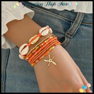 【Jumpping】 7Pcs Bohemian Style Starfish Hand Woven Bracelet For Women Girls Fashion Beaded Bracelet Summer Beach Vacation Accessories