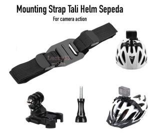 Helmet Strap Mount Tali Helm Sepeda For Camera Action Gopro DJI Insta360 Xiaomi Yi Cam Brica SJCam DSRL Aksessories Kamera Aksi Sport Fotografi Bracket Dudukan Holder Dengan Sekrup Gesper Pelepas Cepat Putar Mounting Pengikat Universal