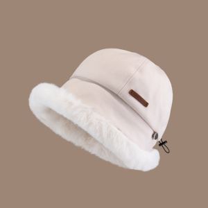 SWEET Windproof Velvet Panama Hat Wide Brim Soft Winter Fisherman Hat Kawaii Plush Fluffy Fur Bucket Hat Woman