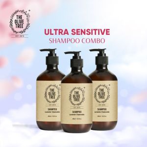 The Olive Tree Lavender Chamomile Shampoo Combo ( 500ml x3 ) for Sensitive / Eczema Skin / Scalp / Hair / Natural / Gentle / Mild / Baby / Kids
