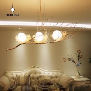 HEIKESZ Nordic Living Room Chandelier Birds Nest Personality Warm Art Restaurant Chandelier Lamps for Living Room Light Fixtures for Cellular Lighting for Living Room