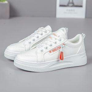 IELGY Platform White Shoes Womens Leather Panel Shoes Versatile Athleisure Sports