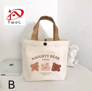 TWOL SHOP 1pcs Canvas Big Capacity Mini Handbags Cute Peach Cartoon Lunch Bag Women