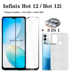 (3 in 1) For Infinix Hot 12i Hot 12 Hot 12play Screen Tempered Glass Film + Lens Film + Back Film