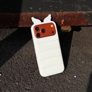 Cute Light Blue Color 3D Angel Wings Down Jackets Phone Case for iPhone 17 16 15 14 Pro Max Shockproof Back Cover