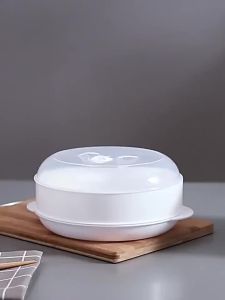 Microwave Plastic Round Food Steamer For Ovens  with Lid Buns Rice Heating Container Basket uwcS