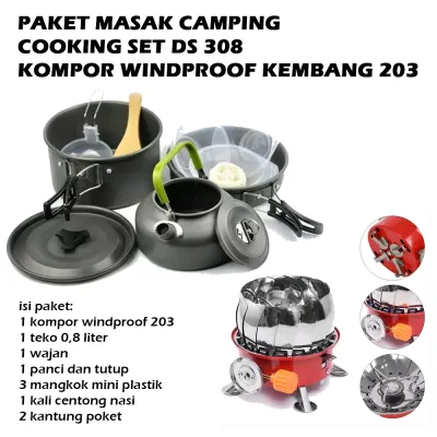 Paket Masak Camping Cooking Set 308 plus Kompor Windproof K203