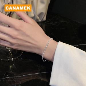 【CANAMEK】 1 2PCS New Fashion Silver Colour Sparkling Bracelet Exquisite Simple Women Adjustable Bracelet Bangle Fine Fashion Jewelry Accessories