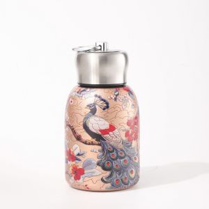 300ml Insulation Cup Retro National Style Peacock 304 Stainless Steel Double Wall Water Bottle