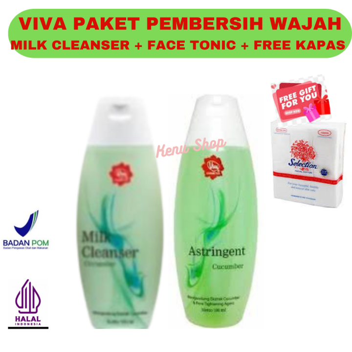 Pembersih Wajah Glowing - Viva Cucumber Astringent Milk cleanser Face Tonic Bonus Kapas Wajah By Kenu Shop