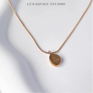 LUNASPACEEEE 18k Golden Bean Necklace Korean Style Jewerly Daily Wear