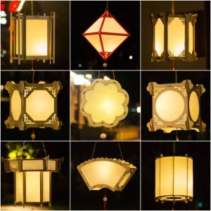 SERAPHYXO Wooden Mid-Autumn Festival Lantern LED Light Creative Handmade Hanging Lamp Retro Drawing Art Lantern Festival