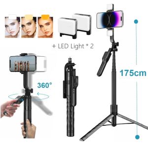 68.9’‘/175cm Tall 360°Rotation Panorama Bluetooth Selfie Stick Tripod with 1/4 Standard Screw for Mobile Smartphone Holder Stand