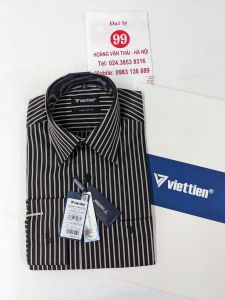 [Việt Tiến Sale] Sơ Mi Dài Tay - Regular (Suông) - Vạt Bầu - Kẻ sọc đen trắng- size 37 (lẻ size)