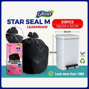GLEAN [120 PCS] STAR SEAL M Garbage Plastic Bag - High Quality Leakproof Strong Cheap Dustbin Rubbish Bag Medium Size with String / Durable waste trash bag dustbin plastic bag / For Home Office School Kitchen / Karung sampah Plastik Sampah Bertali 垃圾袋
