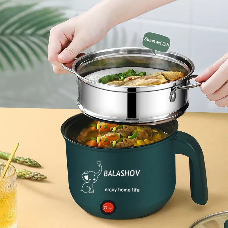 Electric Hot Pot Electric Cooker Small soup pot Non Stick Ceramic Frying Pan Rice Portable Mini Rice Cooker Pot Stainless Steel Electric Cooking Pot